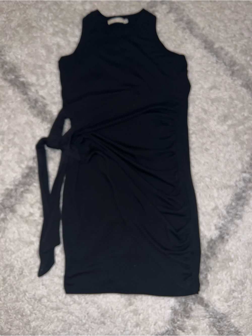 Sleeveless Black Side-Tie Ruched Dress - Women